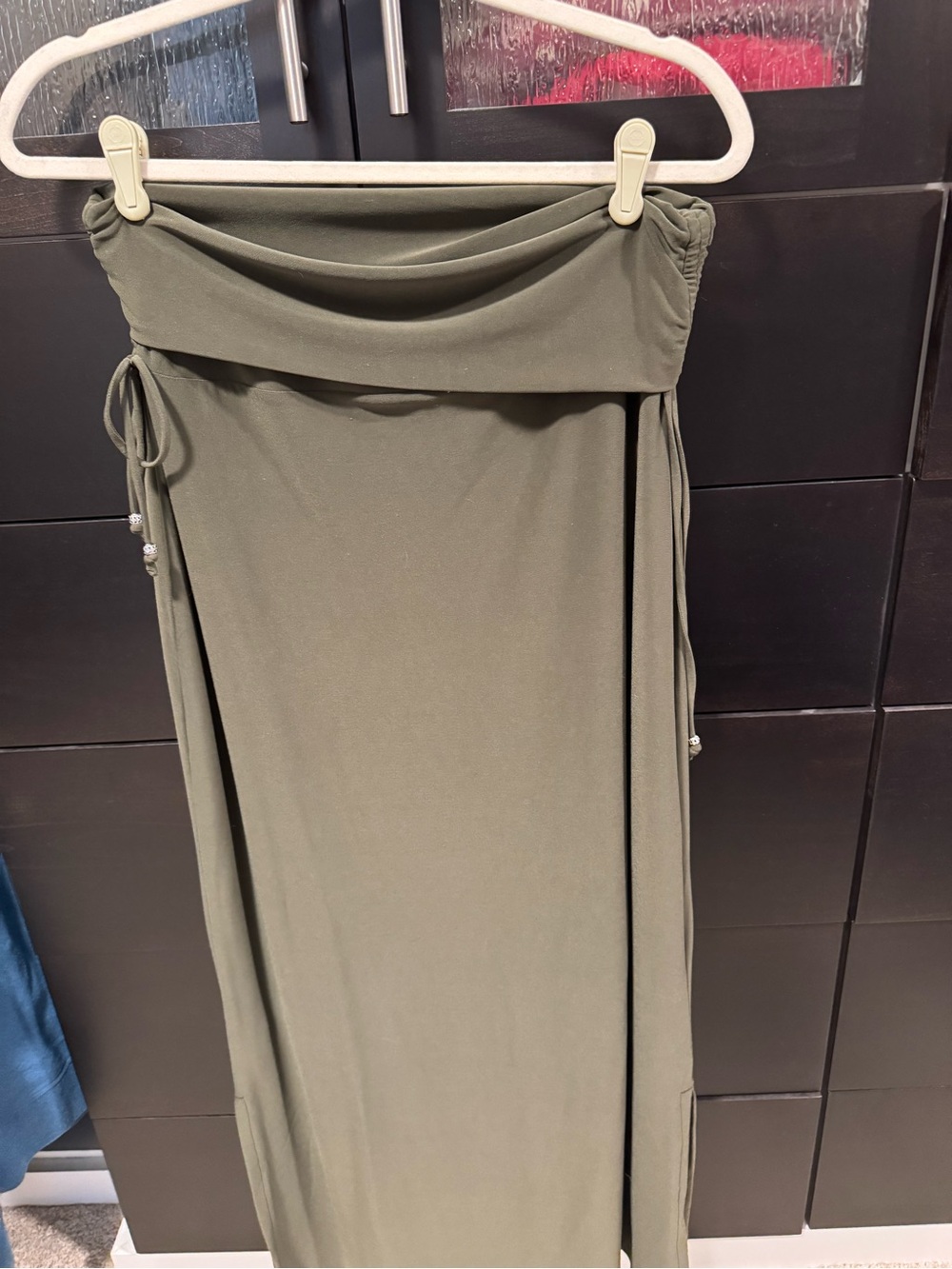 Olive Fold-Over Maxi Skirt/dress
 with Side Ties - Women